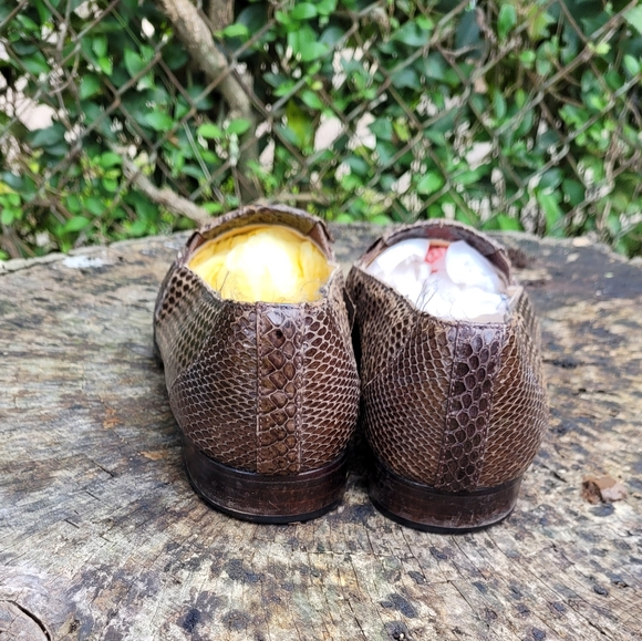 Vintage Ennesi Italy Brown/Gold Genuine Reptile Slip On Shoes - Picture 4 of 8